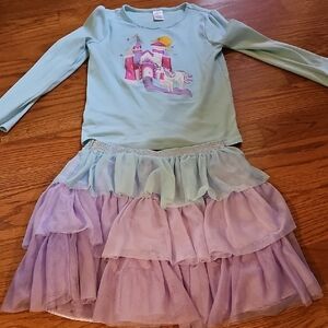 Gymboree Girls Pastel Castle Unicorn Costume Dress - Light Blue & Lavender 2 Pc